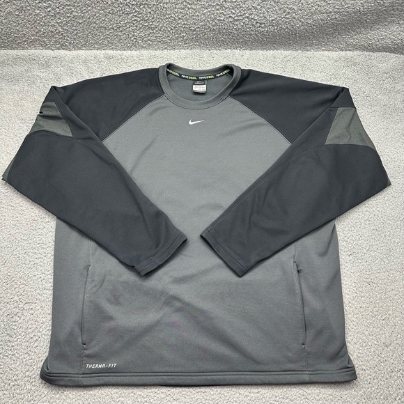 Nike BSBL 632184-064 Mens 2XL Therma-FIT L/S Two-Tone Dark Grey Baseball Shirt - Picture 1 of 11